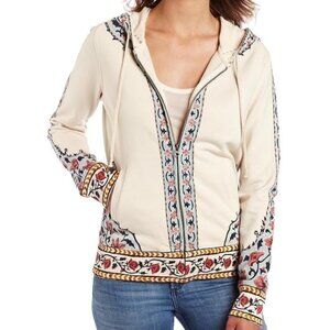Vintage Y2K Lucky Brand Charlette Cream Italian Floral Print Zip Hoodie Size XL